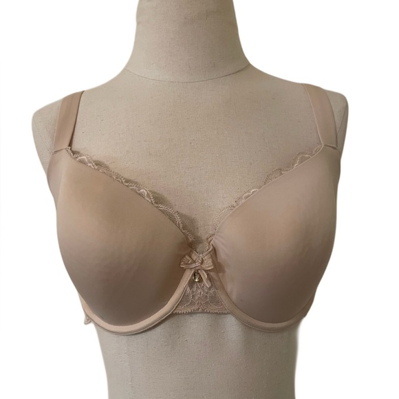 Le Mystère Nude Lace Underwire Sophia T Shirt Bra 34DDD Full Figure Like NEW 34F - Picture 2 of 7